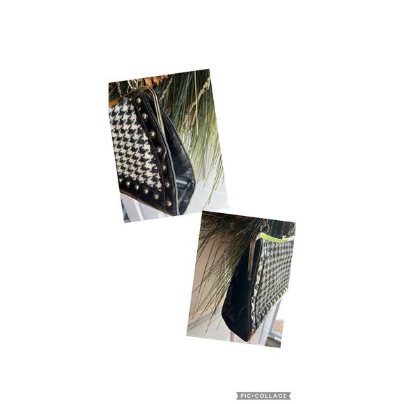Vintage RARE Trina Turk Black & White Hounds tooth Metal Frame Studded Purse/Bag - Picture 14 of 17